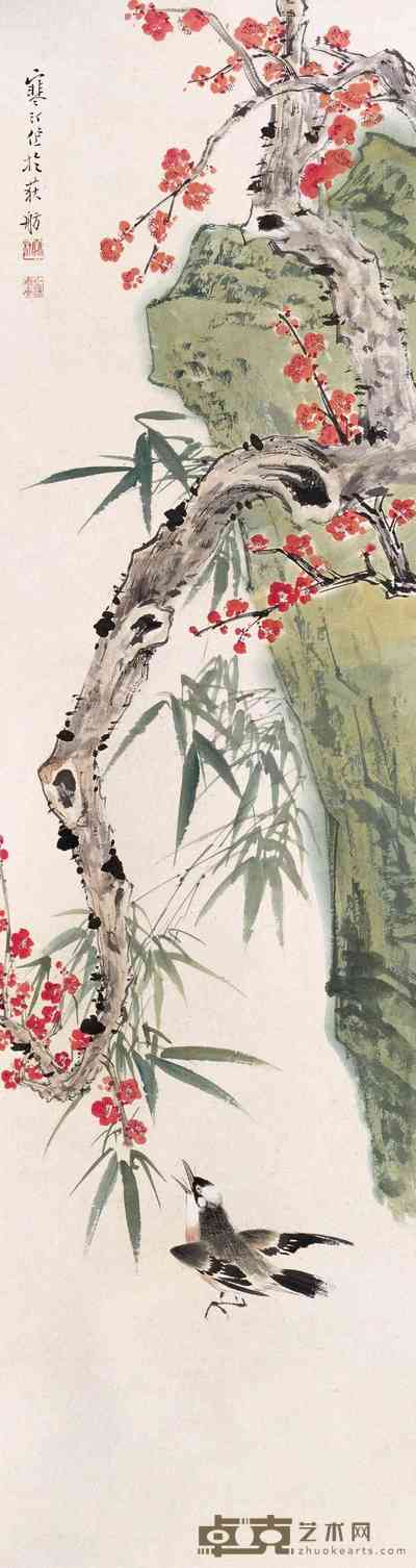 江寒汀 花鸟图 立轴 150×40cm